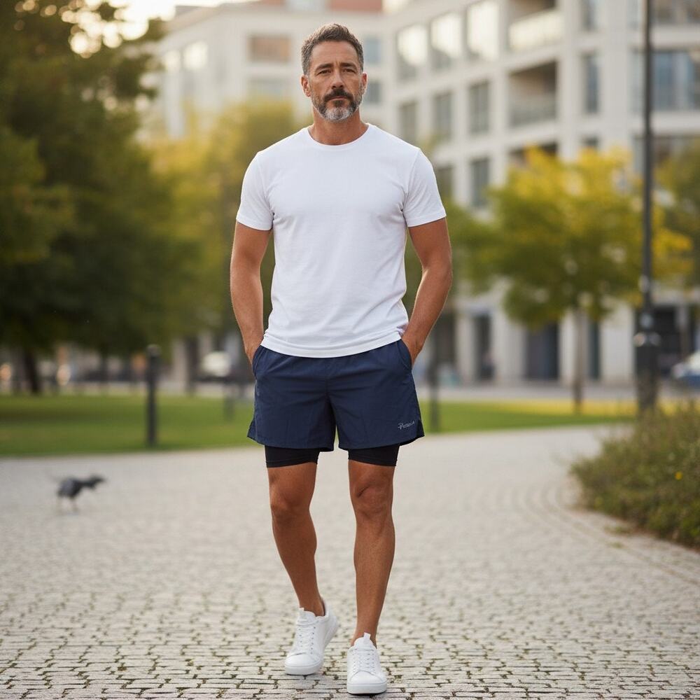 Pudolla Running Shorts Lined Elastic Waist Mens S Gray Blue 2 Pack